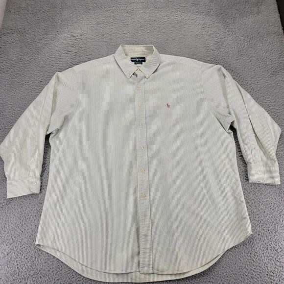Ralph Lauren Shirt Mens 17.5- 33 Green Striped Flesh Pony Long Sleeve‎ Yarmouth - Picture 1 of 10